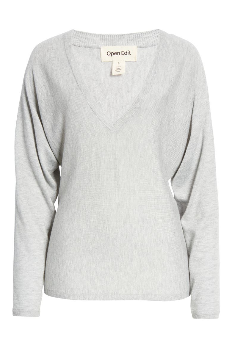 Semisheer V-Neck Dolman Sleeve Sweater, Alternate, color, GREY HEATHER