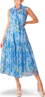 FLYING TOMATO Paisley Tie Neck Sleeveless Chiffon Midi Dress