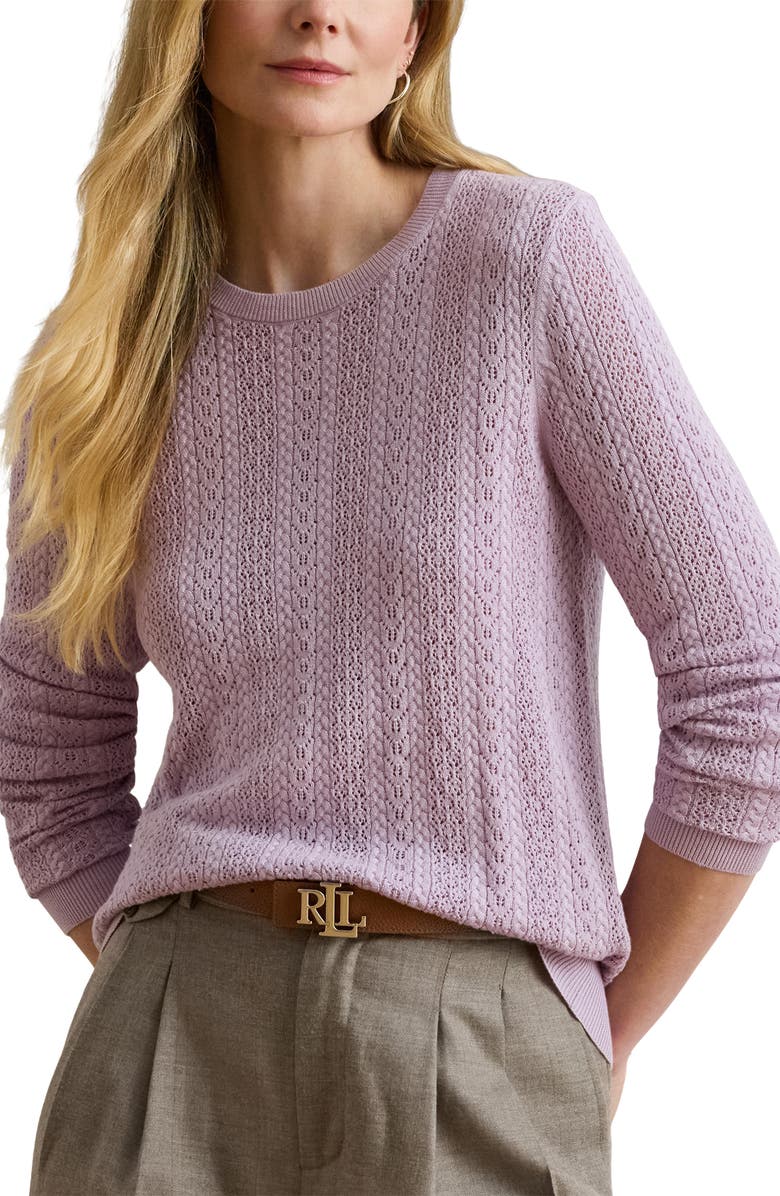Lauren Ralph Lauren Pointelle Stitch Cotton Blend Sweater, Main, color, Lavender Frost