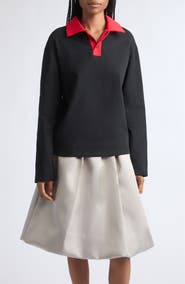 LII Contrast Collar Long Sleeve Cotton Polo