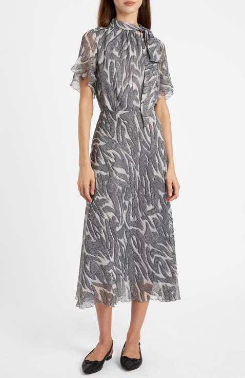 Sabrina Tie Neck Short Sleeve Midi Dress