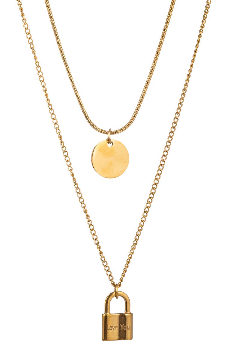 Naomi Lock Pendant Layered Necklace, Main, color, GOLD