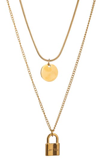 Eye Candy Los Angeles Naomi Lock Pendant Layered Necklace In Gold