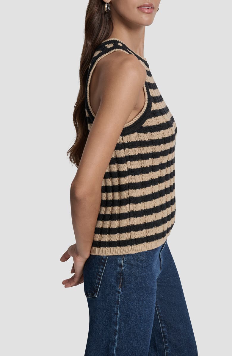 DKNY Jeans Stripe Rib Knit Sleeveless Top, Alternate, color, Travertine/ Black