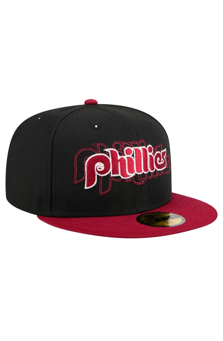 New Era Men's New Era Black Philadelphia Phillies Shadow Stitch 59FIFTY Fitted Hat, Alternate, color,