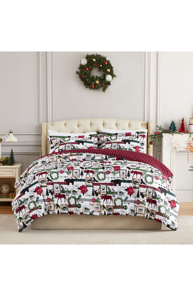 SOUTHSHORE FINE LINENS Merrytown Christmas Oversize Holiday Duvet Set, Main, color, Merry Town Christmas