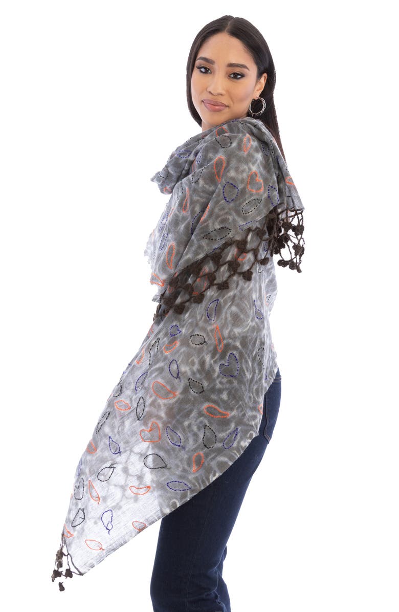 SAACHI Mix Print Fringe Scarf, Alternate, color, Grey