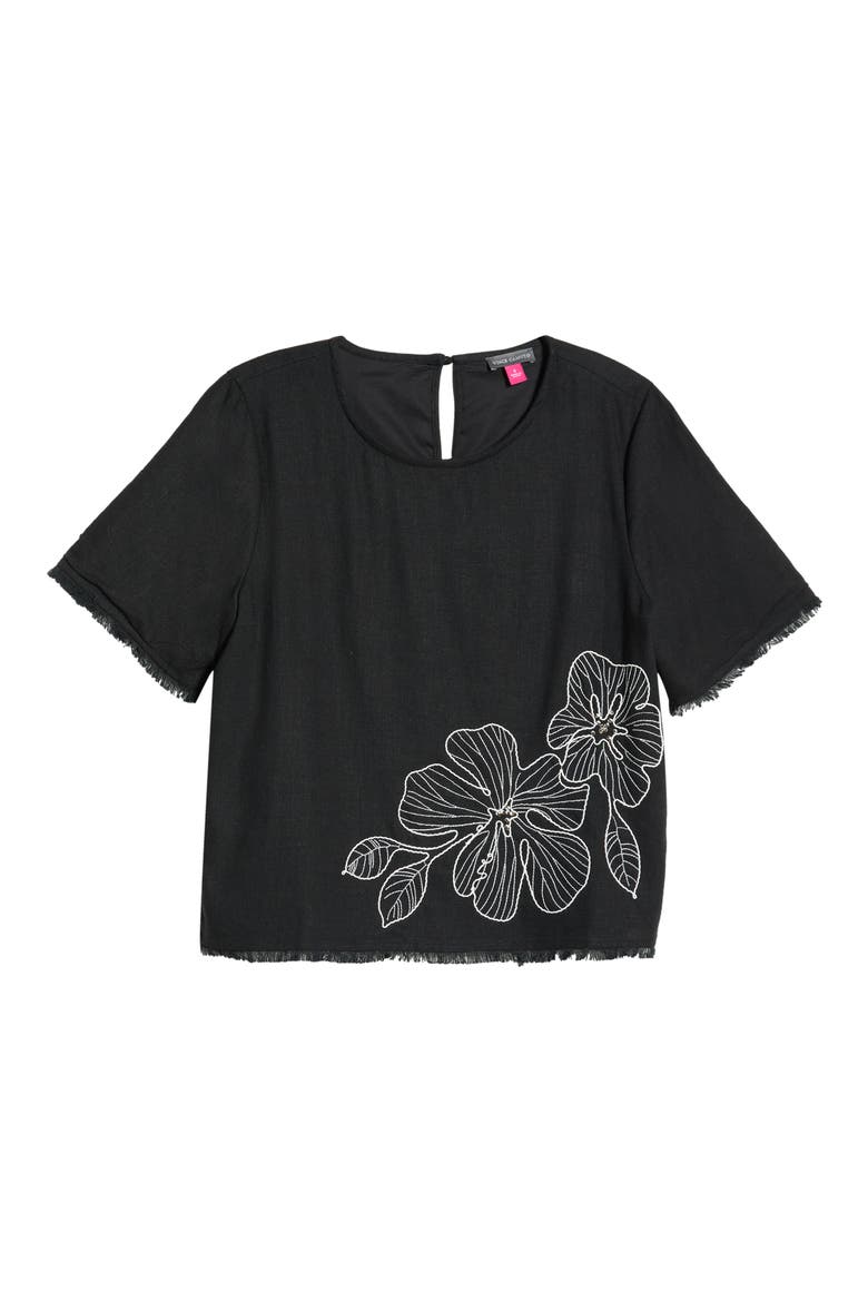 Floral Embroidered Short Sleeve Top, Alternate, color, RICH BLACK