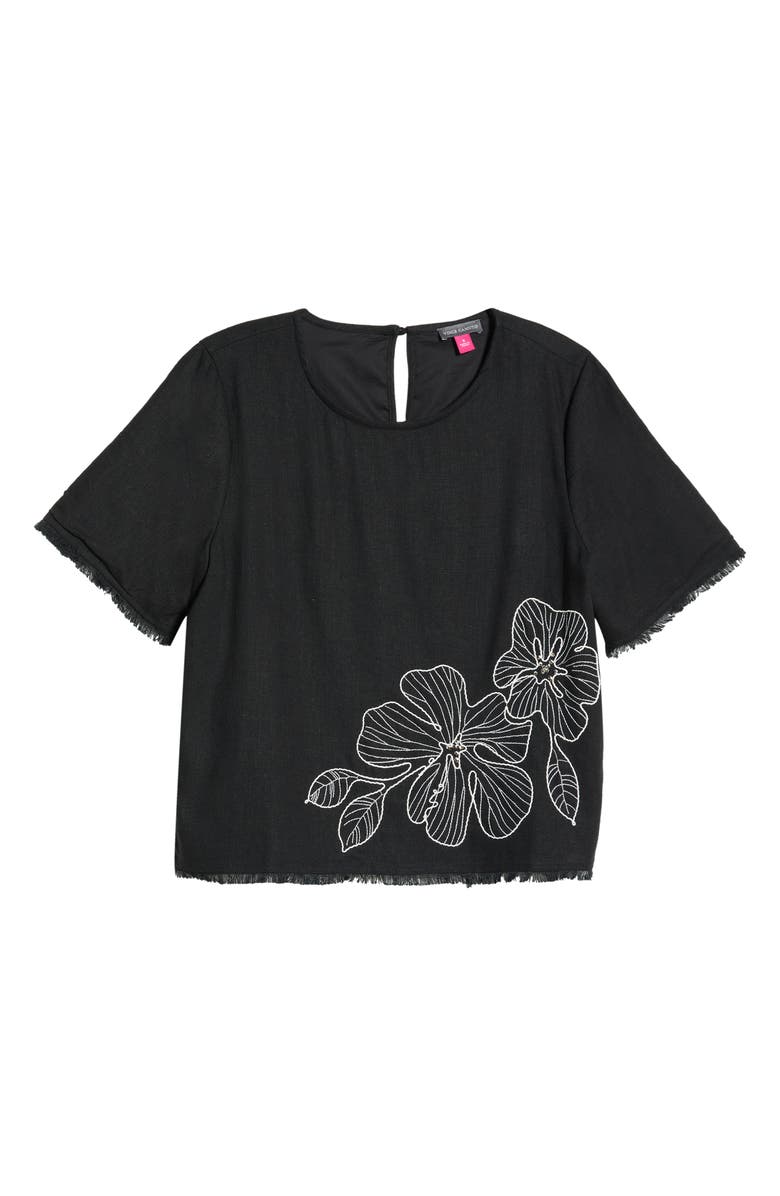 Vince Camuto Floral Embroidered Short Sleeve Top, Alternate, color, Rich Black