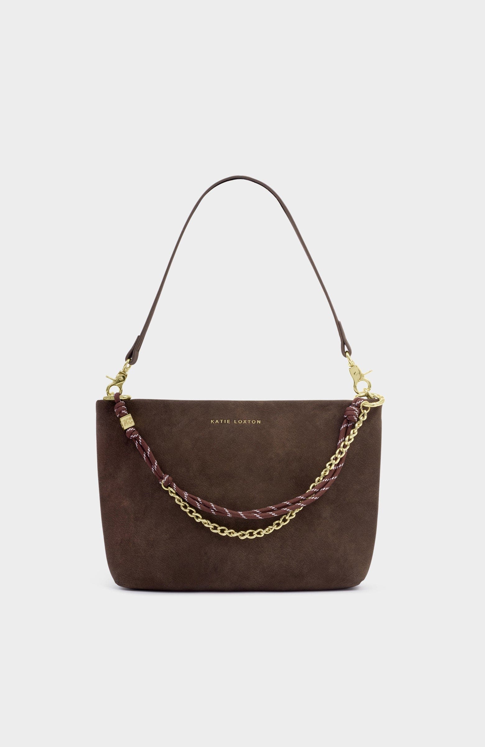 Katie Loxton Cord Small Shoulder Bag, Main, color, Bitter Chocolate Suedette
