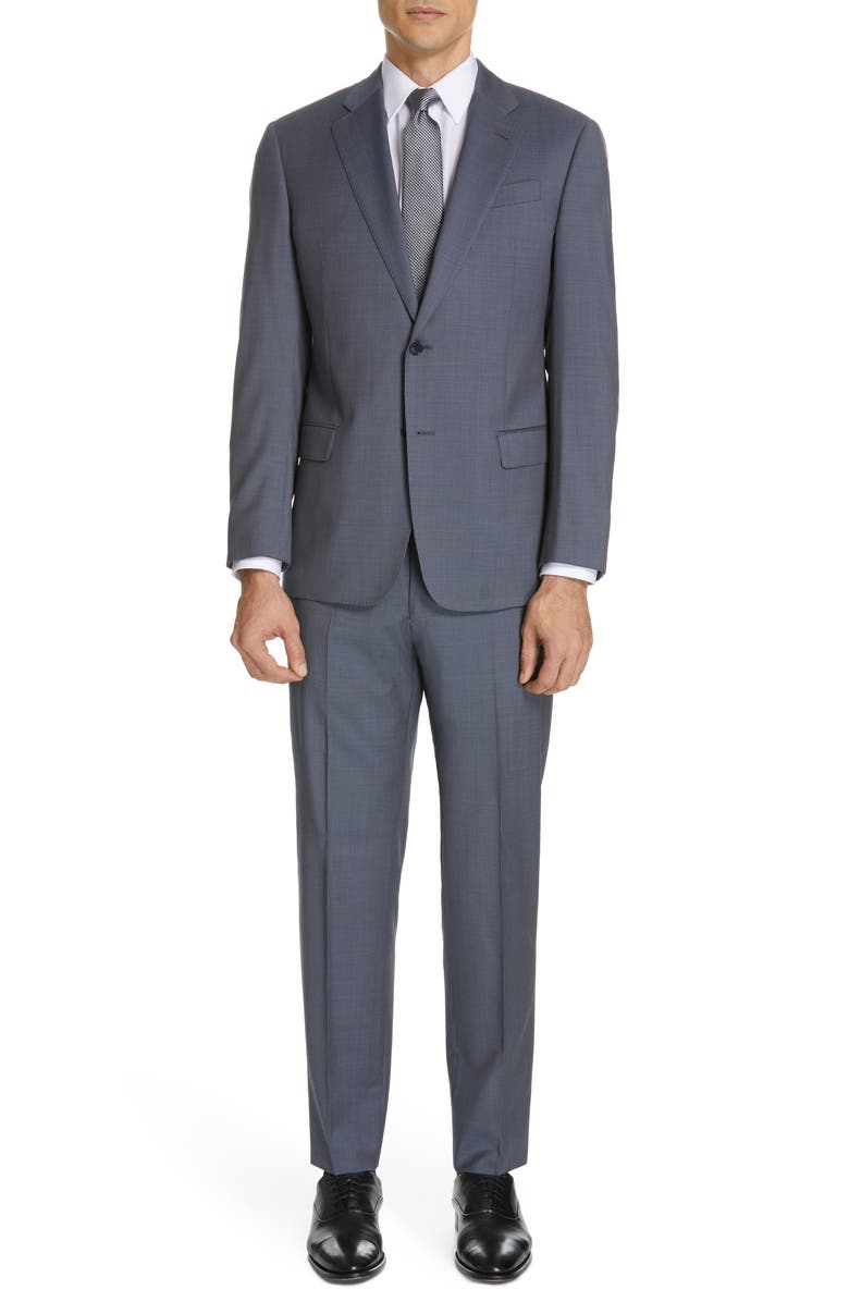 Emporio Armani Trim Fit Solid Wool Suit, Main, color, 