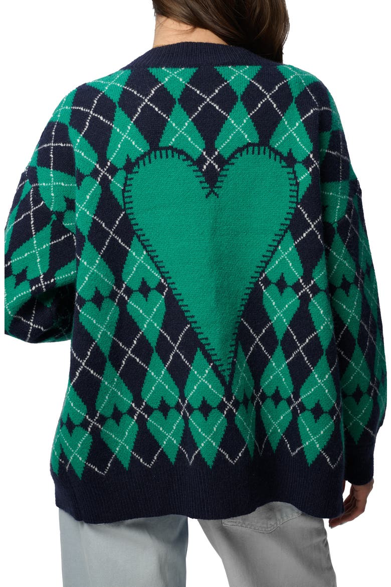 Argyle Heart Cardigan, Alternate, color, BLUE