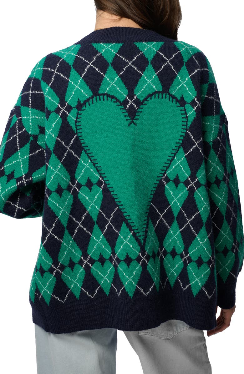 SAACHI Argyle Heart Cardigan, Alternate, color, Blue