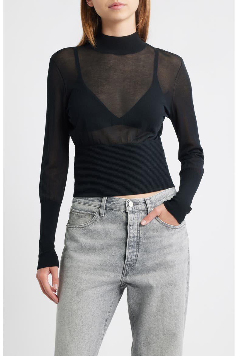 The Sleek Mock Neck Crop Sweater, Main, color, BLACK