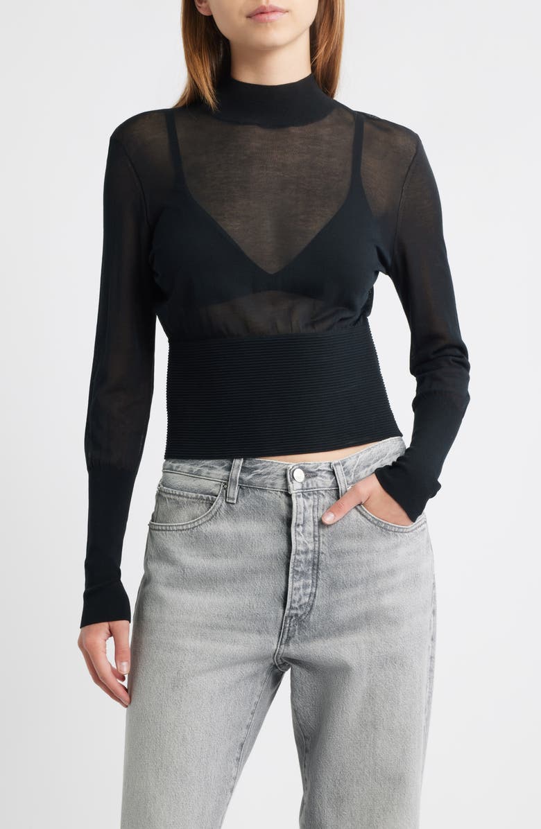 FRAME The Sleek Mock Neck Crop Sweater, Main, color, Black