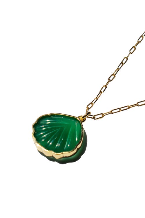 Seree Shell Green Jade Stone Pendant Necklace In Green