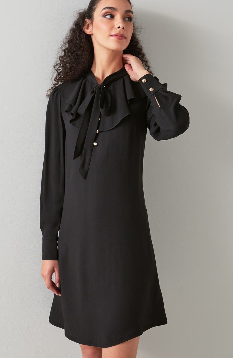 LK Bennett Millie Long Sleeve Crepe Tunic Dress, Alternate, color, Black