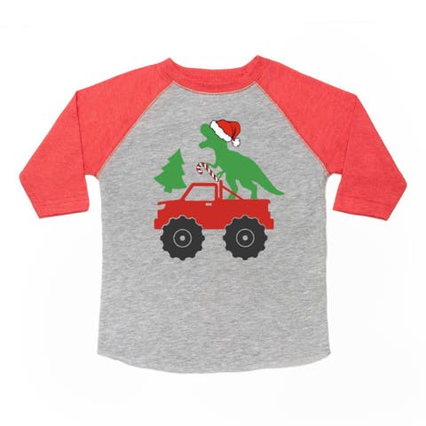 Santa Dino Monster Truck Christmas 3/4 Shirt