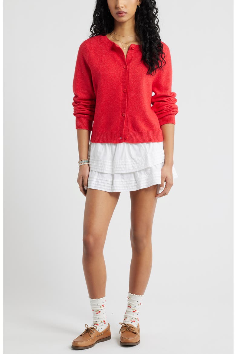 Crewneck Cotton Blend Cardigan, Alternate, color, RED RIBBON