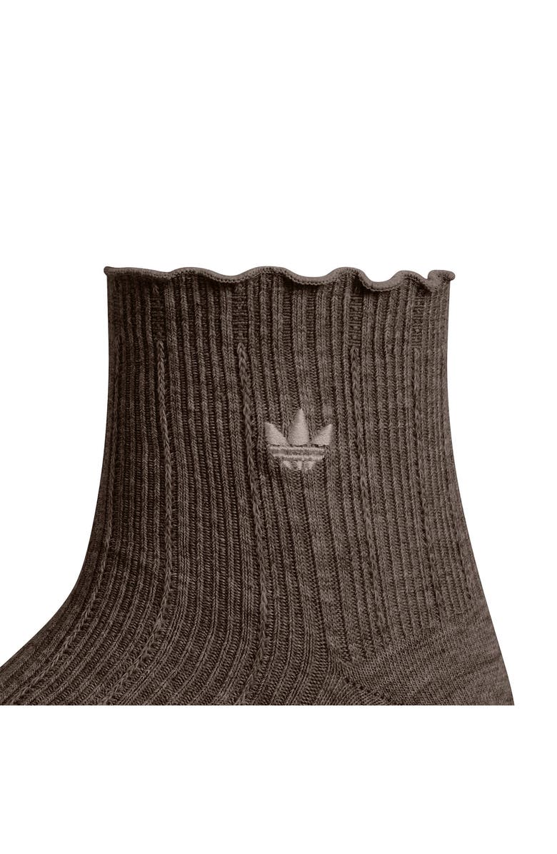 adidas Gender Inclusive Originals Assorted 3-Pack Lettuce Edge Ruffle Quarter Socks, Alternate, color, Branch Brown/ Warm Vanilla