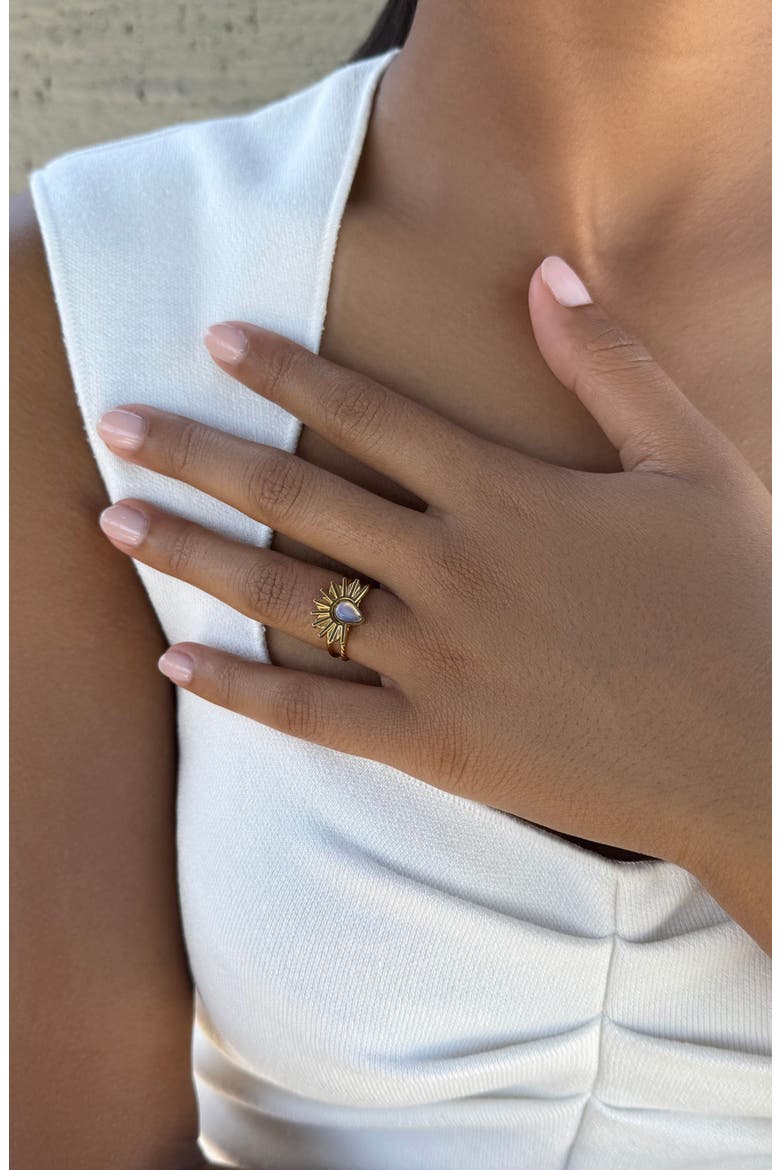 Set of 2 18K Gold Plated Synthetic Opal & Sunrise Rings, Alternate, color, GOLD