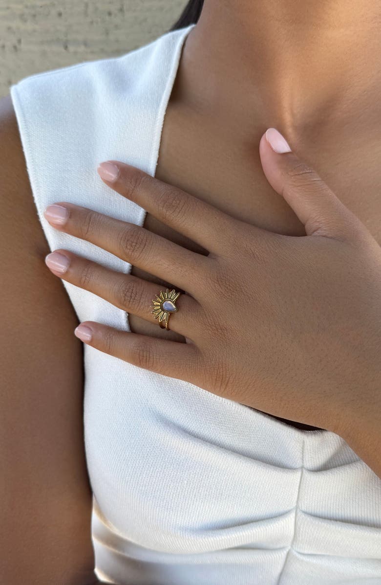 Adornia Set of 2 18K Gold Plated Synthetic Opal & Sunrise Rings, Alternate, color, Gold