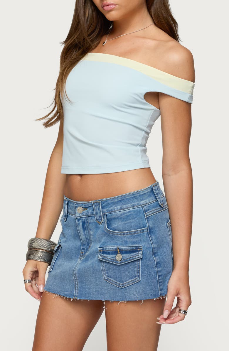EDIKTED Strada Contrast Trim One-Shoulder Top, Alternate, color, Light-Blue