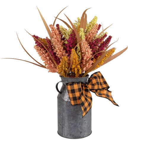 Northlight 18in Autumn Harvest Foliage In Canister Floral Decoration In Multi