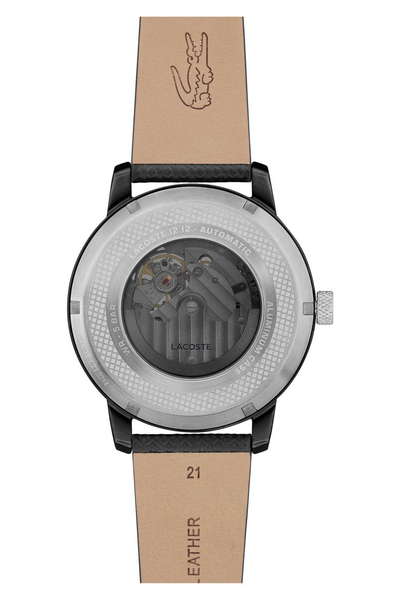 12.12 Automatique Leather Strap Watch, 44mm, Alternate, color, BLACK