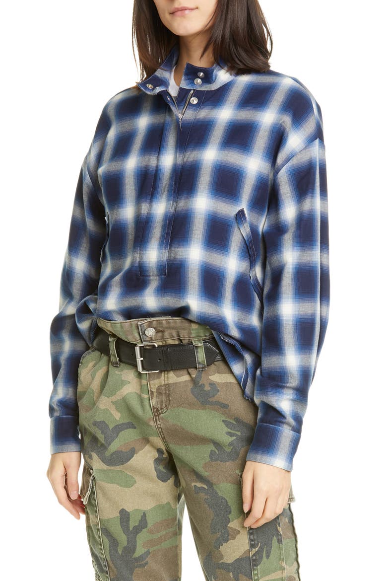 Josie Half Zip Plaid Shirt, Main, color, BLUE CHECKS