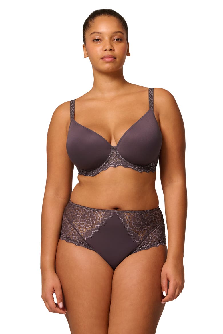 Caresse Underwire Plunge Bra, Alternate, color, GRAPHITE GREY