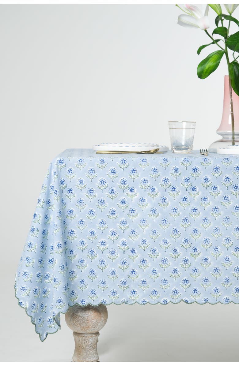Inner Child Mona Scallop Embroidered Blockprint Tablecloth, Main, color, 60X90