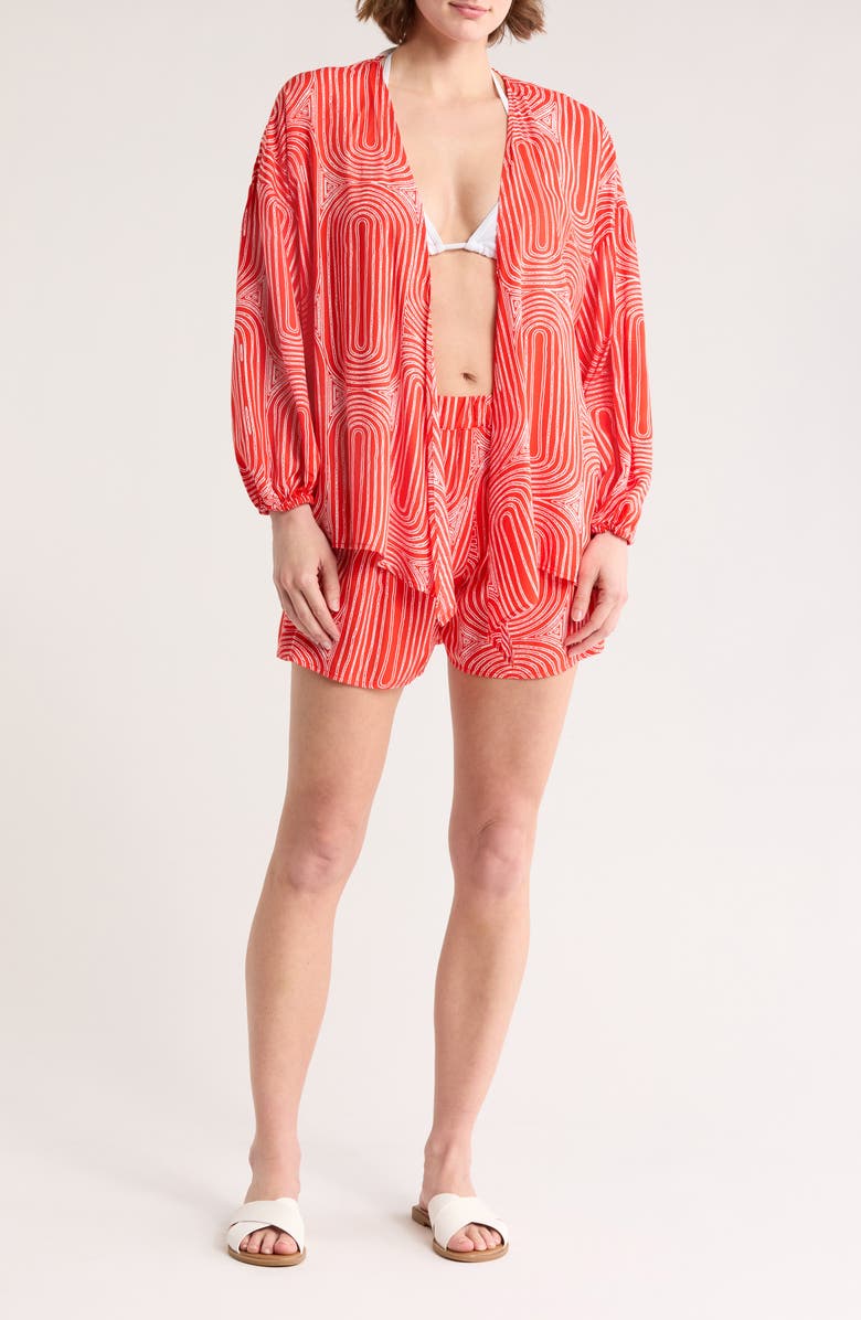 NORDSTROM RACK Flowy Beach Cover-Up Cardigan & Shorts Set, Main, color,