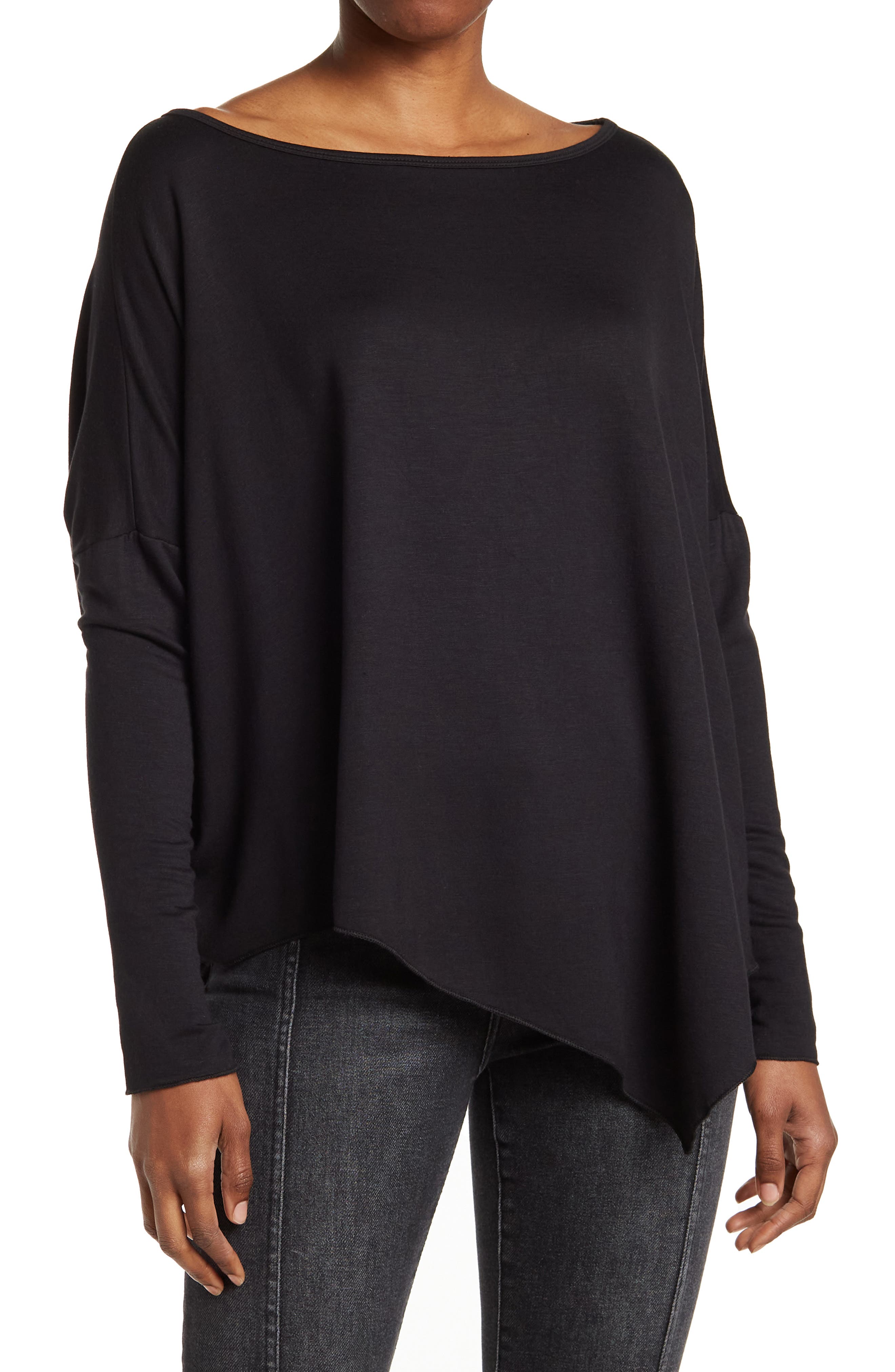 GO COUTURE Assymetrical Hem Dolman Sleeve Sweater
