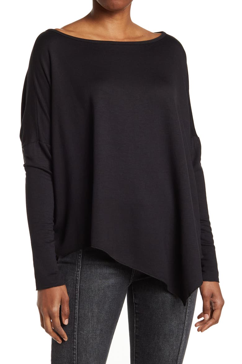 Assymetrical Hem Dolman Sleeve Sweater, Main, color, BLACK
