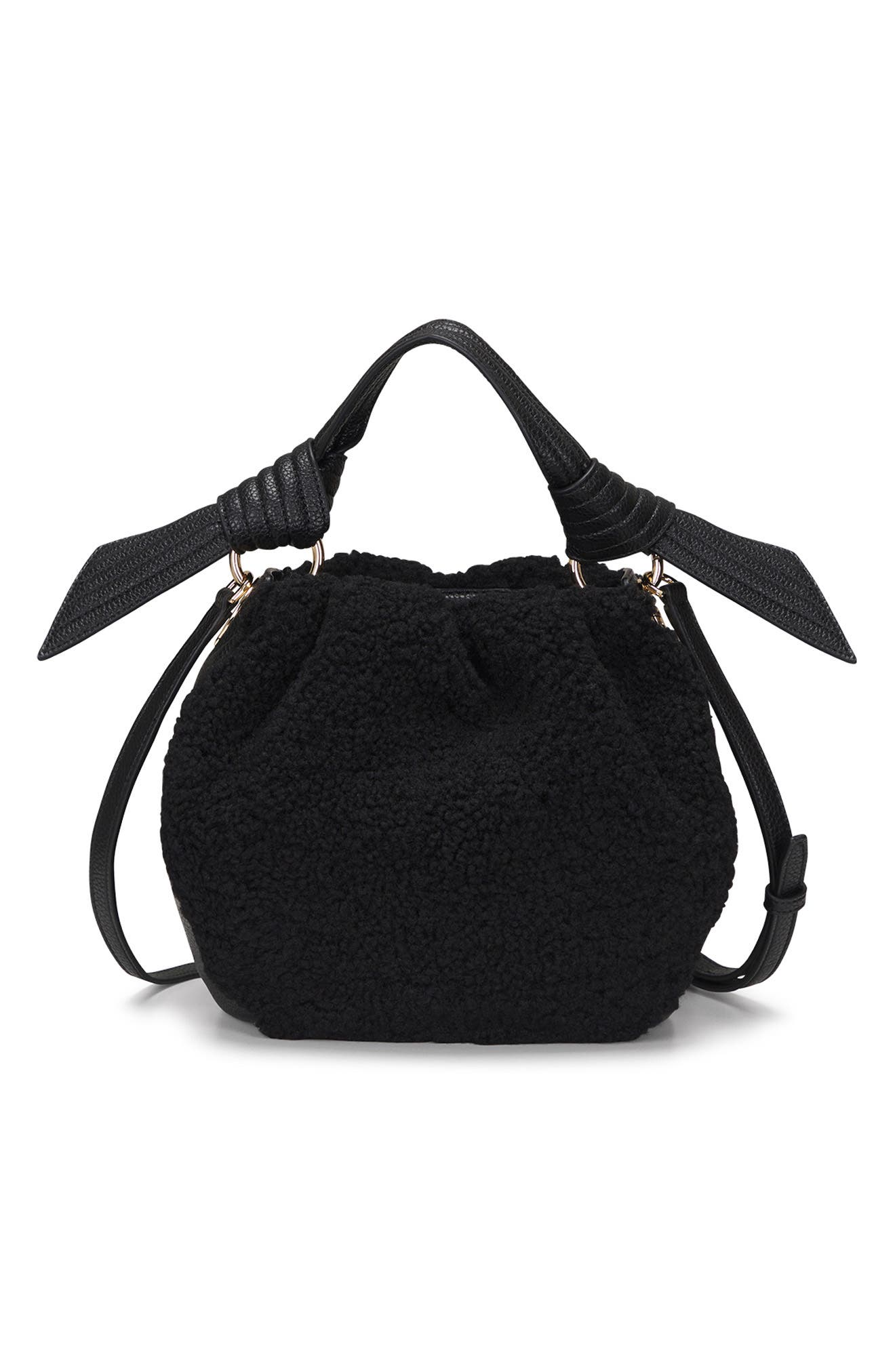 Oryany Selena Faux Shearling Bucket Bag, Alternate, color, Black