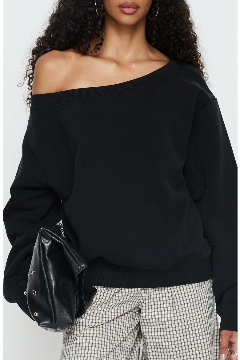 Wellness One-Shoulder Sweatshirt, Main, color, WASHED BLACK