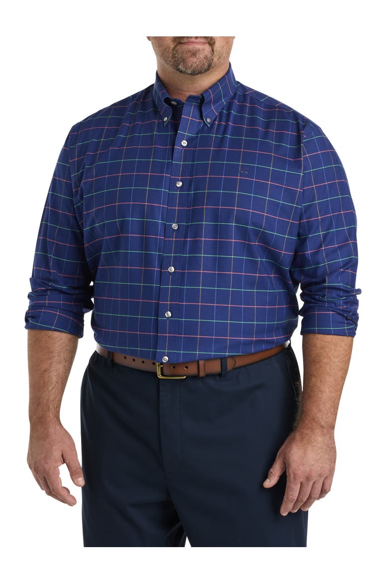Big & Tall Non-Iron Check Sport Shirt, Main, color, NAVY MULTI
