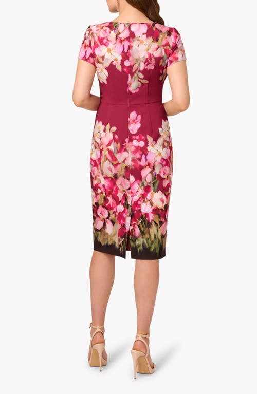 Adrianna Papell Floral Print Tie Front Stretch Twill Sheath Dress In Purple