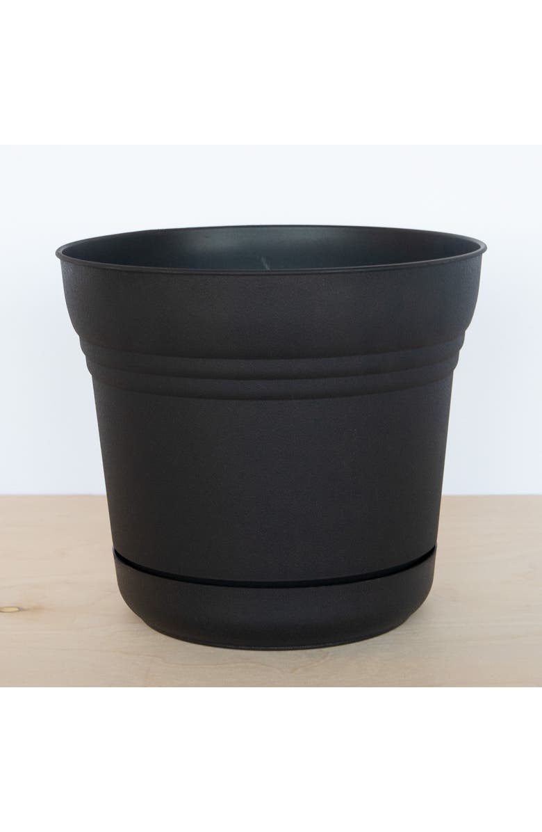 Bloem 14 Inch Saturn Round Planter With Saucer Tray, Black, Alternate, color, Black