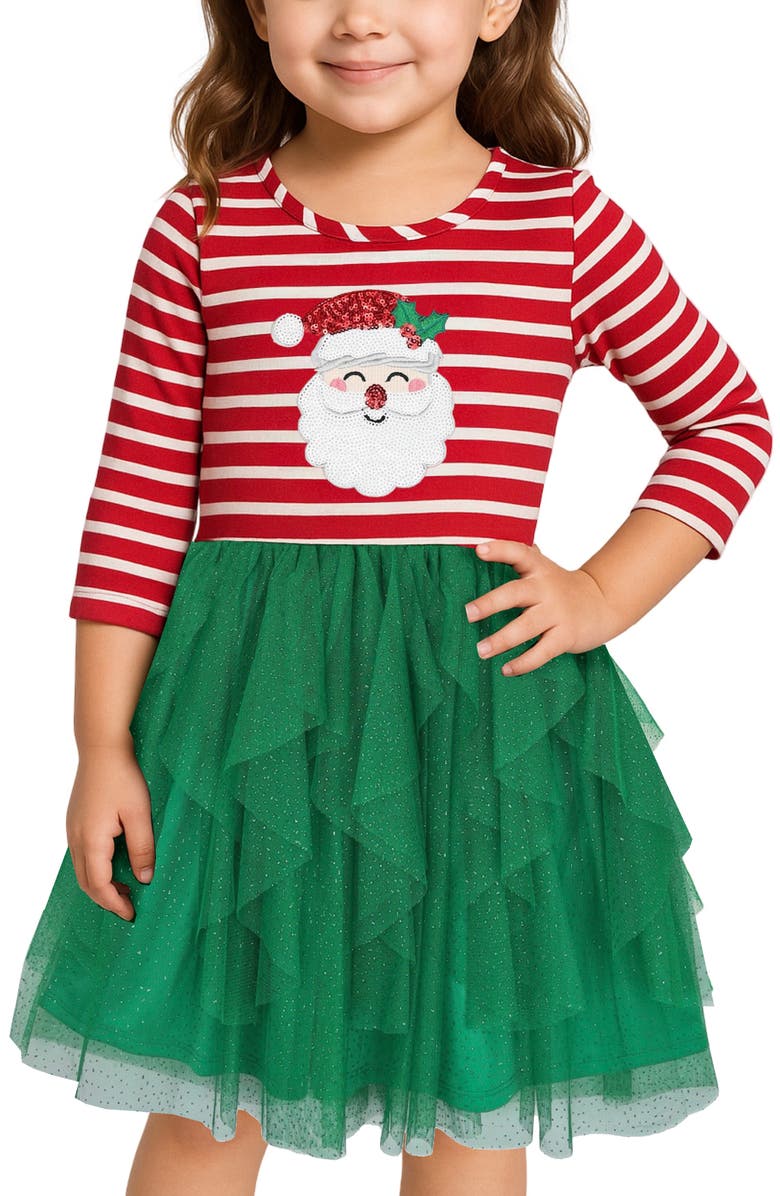 Zunie Kids' Santa Appliqué Dress, Alternate, color, Red/ Green