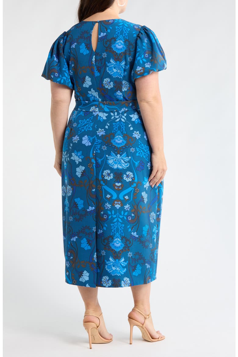 Palmate Floral Senidy Puff Sleeve Maxi Dress, Alternate, color, TEAL-BLUE