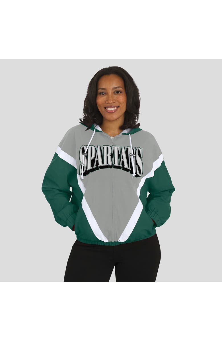 WEAR by Erin Andrews Women's WEAR by Erin Andrews Green/Gray Michigan State Spartans Colorblock Full-Zip Hoodie Windbreaker Jacket, Alternate, color, Green