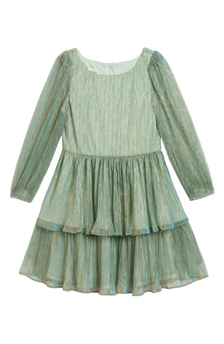 Pippa & Julie Kids' Amanda Shimmer Long Sleeve Dress, Main, color, Green