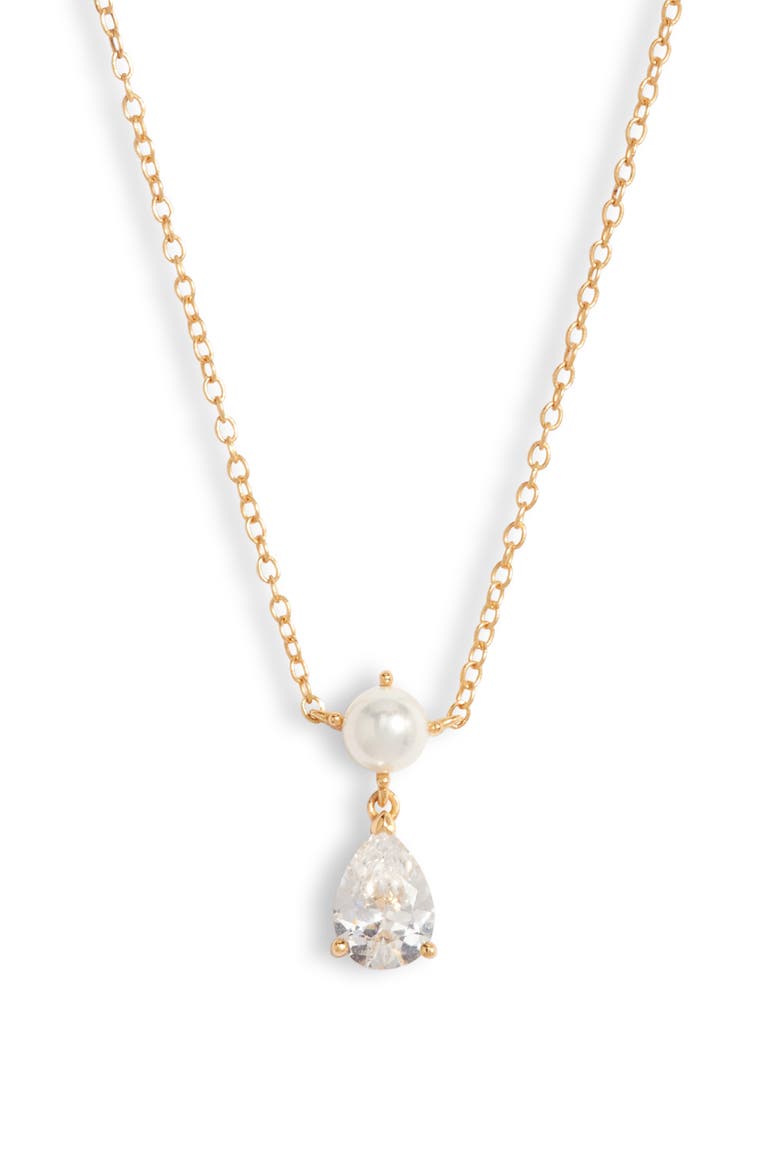 Faux Pearl & Cubic Zirconia Pendant Necklace, Main, color, FAUX PEARL/ 14K GOLD PLATED