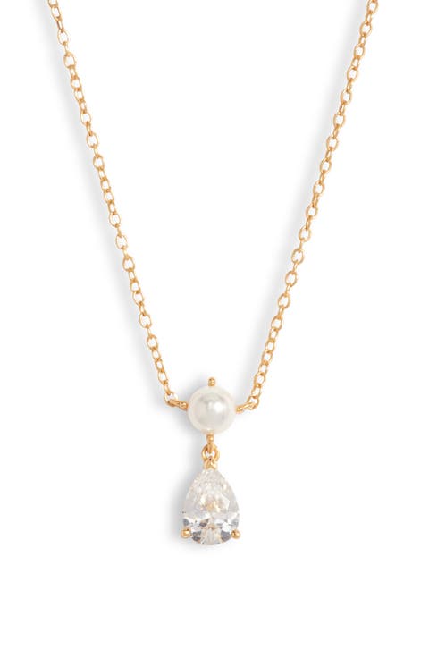 Faux Pearl & Cubic Zirconia Pendant Necklace