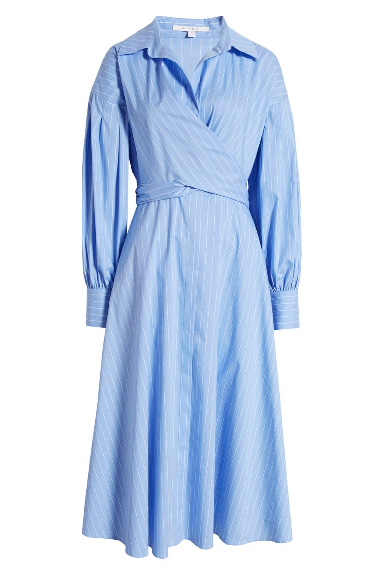 Stripe Long Sleeve Cotton Blend Midi Shirtdress, Alternate, color, BLUE