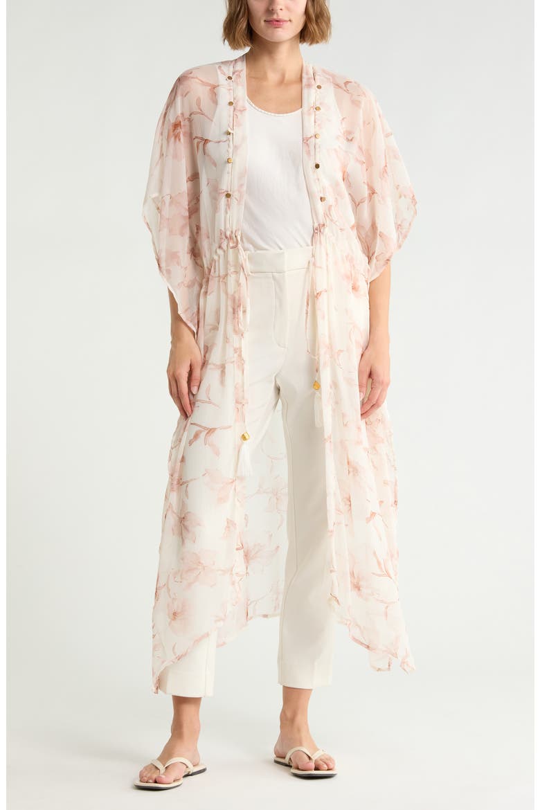 French Sky Floral Print Duster, Main, color, SAND