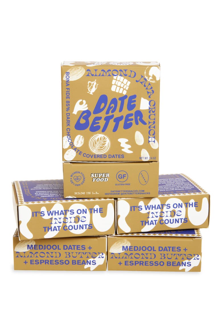 Almond Java Crunch Dark Chocolate Covered Dates 6-Pack, Main, color, ALMOND JAVA