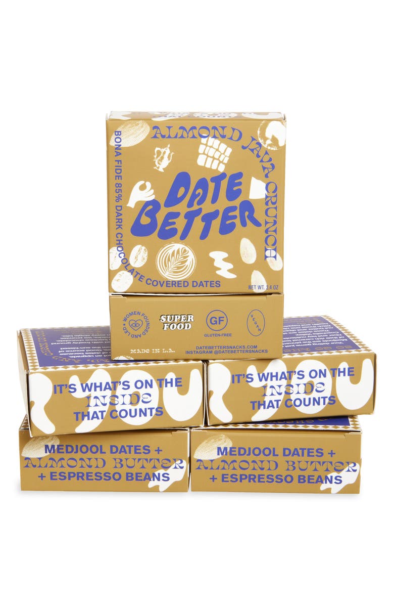 DATE BETTER Almond Java Crunch Dark Chocolate Covered Dates 6-Pack, Main, color, Almond Java